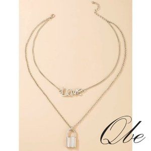 Qbe Lock & Letter Pendant Necklace